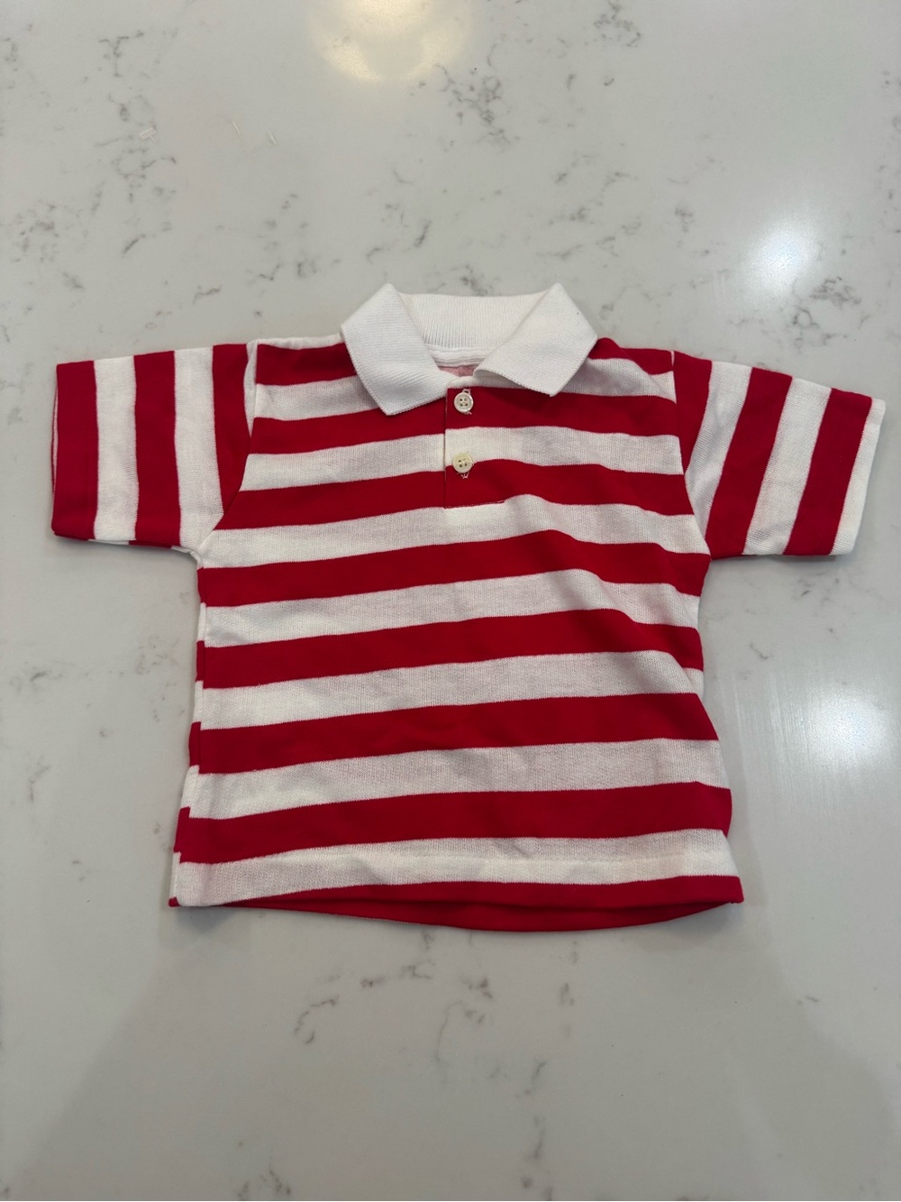 VINTAGE Red & White Striped Polo Shirt for Kids
